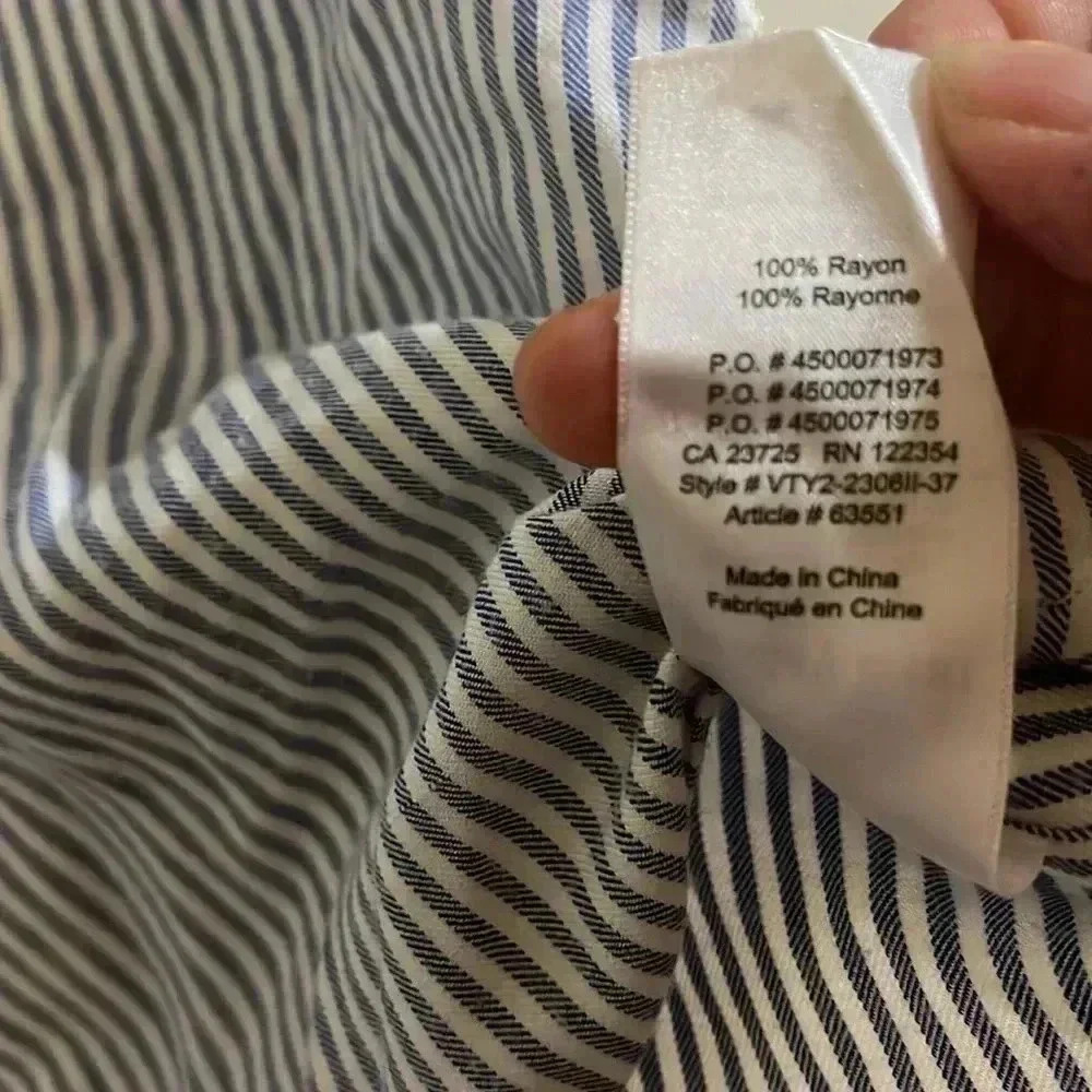 [XS]Sunday Best Blue  Striped White Rayon LS button Down Shirt - Picture 4 of 5